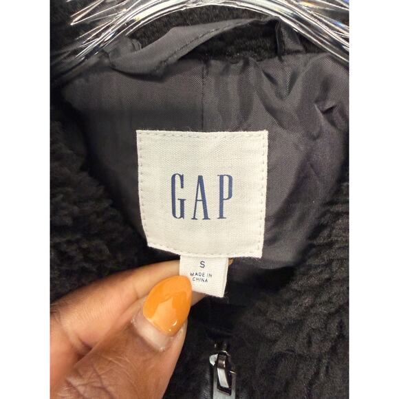 Gap Faux Leather Bomber Jacket Black Punk Emo Casual Sherpa Collar Small - Picture 2 of 12